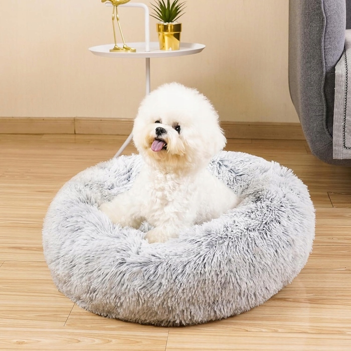 М'яке плюшеве ліжко для собак, сіре, 65 x 65 см