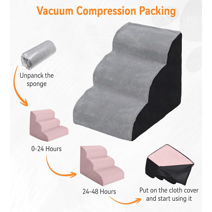 Сходинка для собак Fellie: портативна, 2-ступенева, знімний чохол, для маленьких собак та котів, сіра
