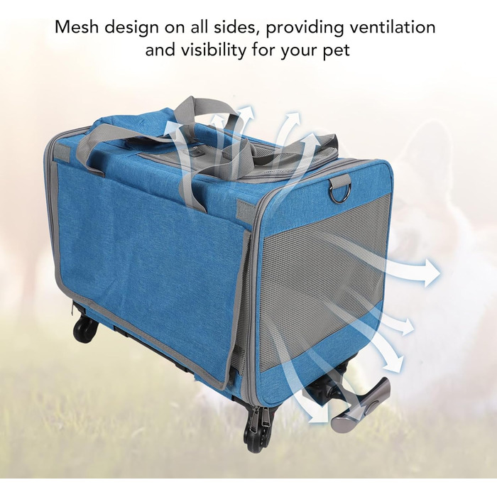 Транспортна переноска для котів та собак на колесах, складана, з телескопічною ручкою, синього кольору