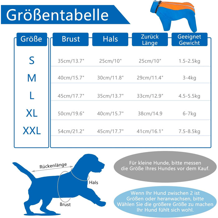 Водонепроникний зимовий одяг для собак CHZIMADE: тепла флісова жилетка та куртка для маленьких собак та цуценят. Відбиваючий дизайн, блакитний колір, розмір M