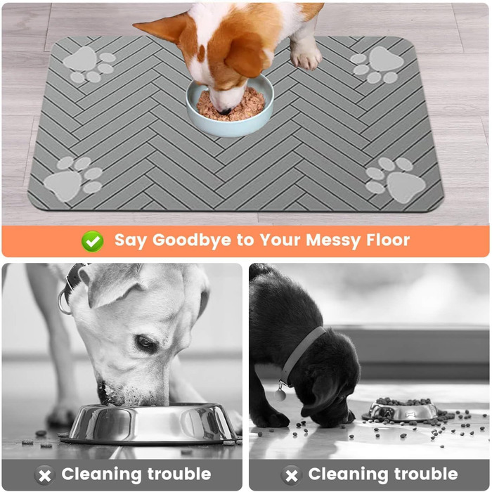 Килимок для годівлі котів та собак, суперпоглинаючий, неслизький, 40 x 60 см, сірий (30)