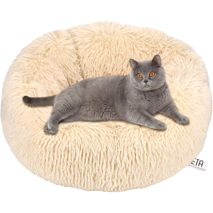 Квіткове ліжко для кота Queta: м'яке, плюшеве, кругле, 50x50x20 см, бежеве