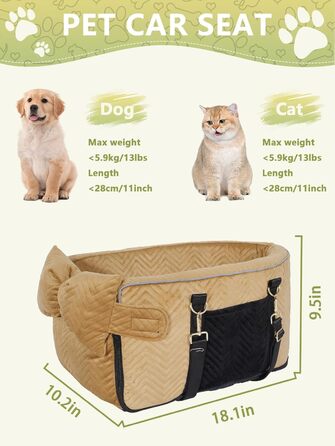 Автокрісло для собак маленьких порід, переноска для собак до 5,9 кг, з м'яким, знімним, миючим подушкою (Колір: Коричневий)