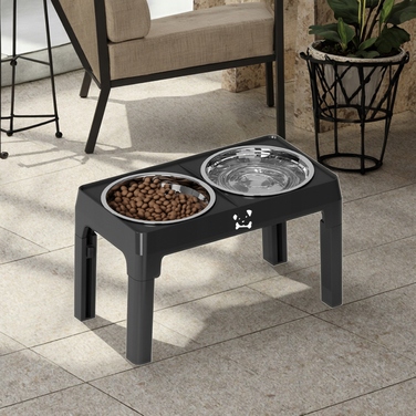 Подвійна регульована миска для великих собак на підставці, металева, 2x1л