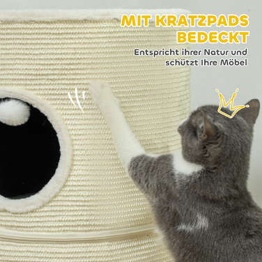 PawHut Scratching Barrel, Бочка для кішок висотою 69 см з 2 отворами, Play Ball, Подільне котяче дерево, Cat Tower для кішок до 5 кг, Cream White | Аосом