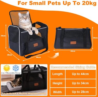 Транспортна переноска для котів, переноска для котів з безпечними блискавками, миска, змінне подушечка, переноски для котів та цуценят вагою до 7 кг