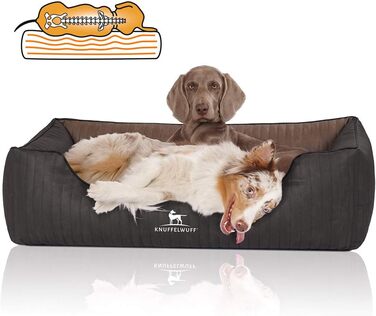 Ортопедичне собаче ліжко Knuffelwuff Outback XXL (120x85 см) з штучної шкіри - знімний чохол, легко мити, для великих, середніх та малих собак (Чорний/Коричневий)