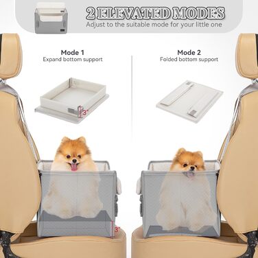 Автокрісло для собак Petsfit - стабільне та безпечне автокрісло для маленьких собак, з кріпленням для ременя безпеки, зручне ліжко-кошик з миючим плюшевим подушками, шкіряне сіре