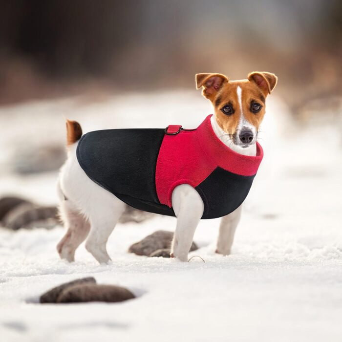 Тепла флісова жилетка для собак Idepet з блискавкою та кільцем для повідка, для холодного зимового періоду, для маленьких та середніх собак (Червоний/Чорний, L)