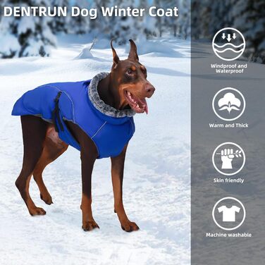 Водонепроникний теплий зимовий одяг для собак DENTRUN, флісова підкладка, куртка для собак середнього розміру (Синій, M)