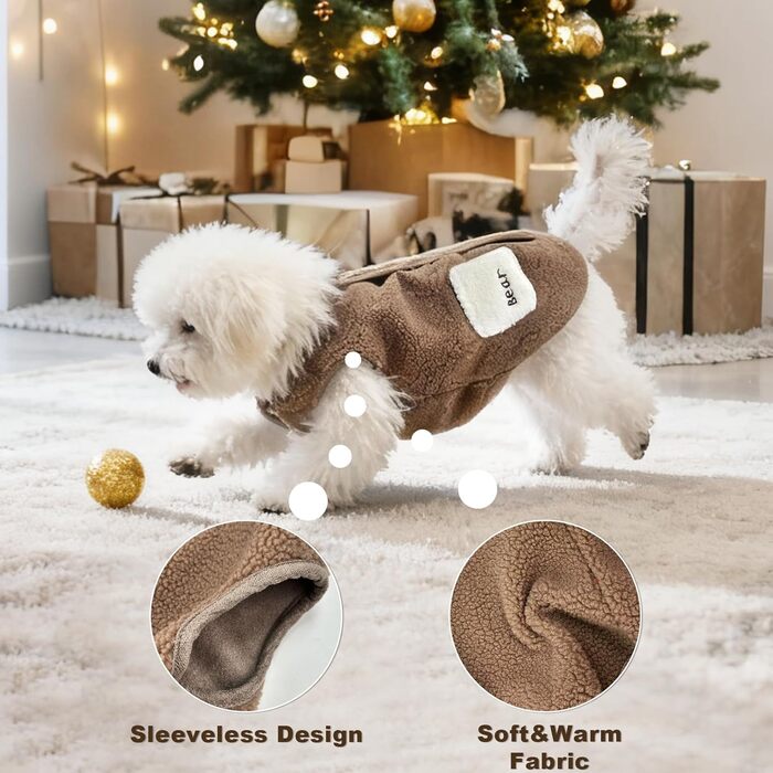 Теплий флісовий жилет для собак, розмір M (8-12 кг), коричневий