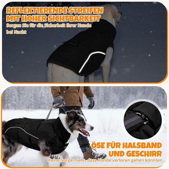 Зимовий одяг для собак SlowTon: теплий пуховий одяг для собак, куртка від снігу з відбиваючими смужками та кишенями, водонепроникний жилет для маленьких та середніх собак, чорний, розмір S