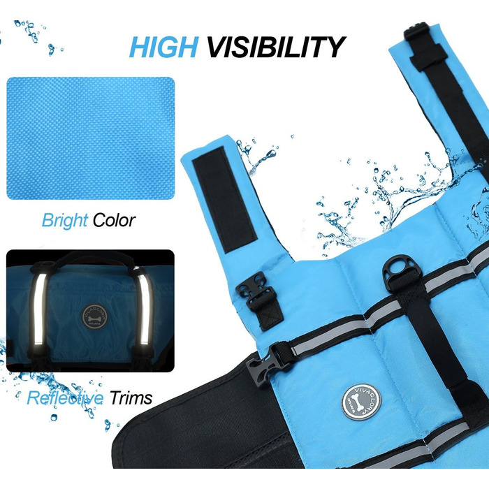 Жилет для плавання собаки VIVAGLORY, спортивний стиль, для човнів, підтримка та допомога у плаванні, розмір M