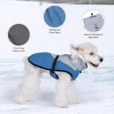 Зимова куртка для собак Savot Warmer Hundemante: водонепроникна, з регульованим капюшоном та флісовою жилеткою, з кільцем D, для собак середніх та великих порід (M, Синій)