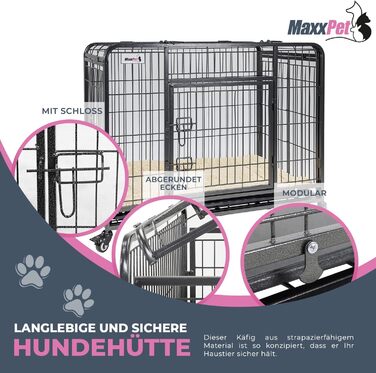 MaxxPet Клітка для собак, складана металева, з подушкою, для великих і малих порід, чорна, 79x48x61 см