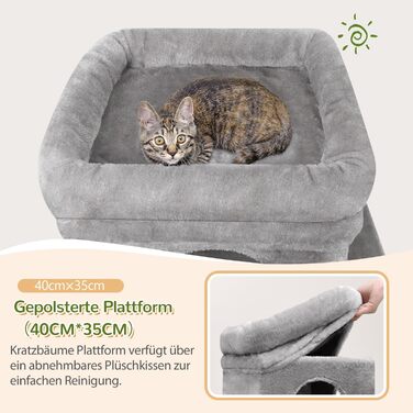 Дерево для котів Globlazer XL сірого кольору з великою печерою для 2-4 котів, когтеточкою з сизалю, м'яким кошиком та іграшками, висота 133 см