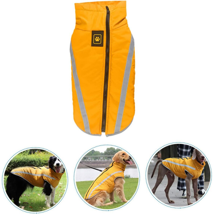 Жовтий водонепроникний дощовик для собак з флісовою підкладкою та світловідбиваючими смугами, 55x68 см