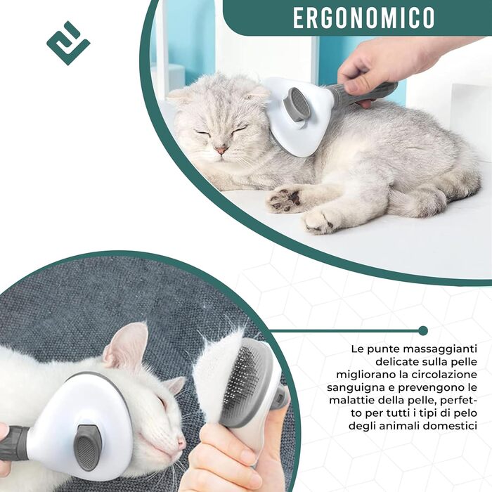 Щітка для тварин самоочищувана, для видалення шерсті котів та собак, видалення підшерстя, неслизька ручка (сіра)