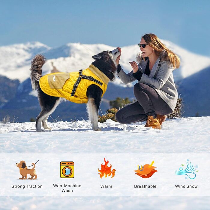 Теплий зимовий одяг для собак Mosucoirl: водонепроникний, світловідбиваючий, для малих, середніх та великих собак, жовтий L