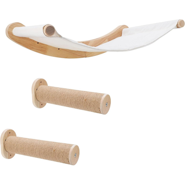 Настінна гамак для котів, комплект для лазіння з масиву дерева з котячою сходинкою - стабільне котяче ліжко, економне місце для сну, лазіння та відпочинку (гамак для котів + 2 сходинки)