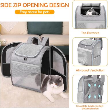 Рюкзак-переноска для собак та котів ALLSOPETS, сірий, з безпечним ременем та світловідбиваючими смугами