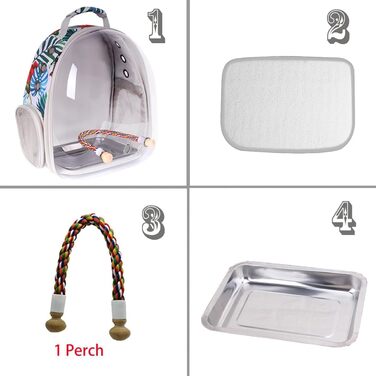 Переноска для птахів Interfashioner® Bird Carrier Rucksack, рюкзак-переноска з підкладкою та підставкою (Сірий з пір'ям) (Квітковий мотив)