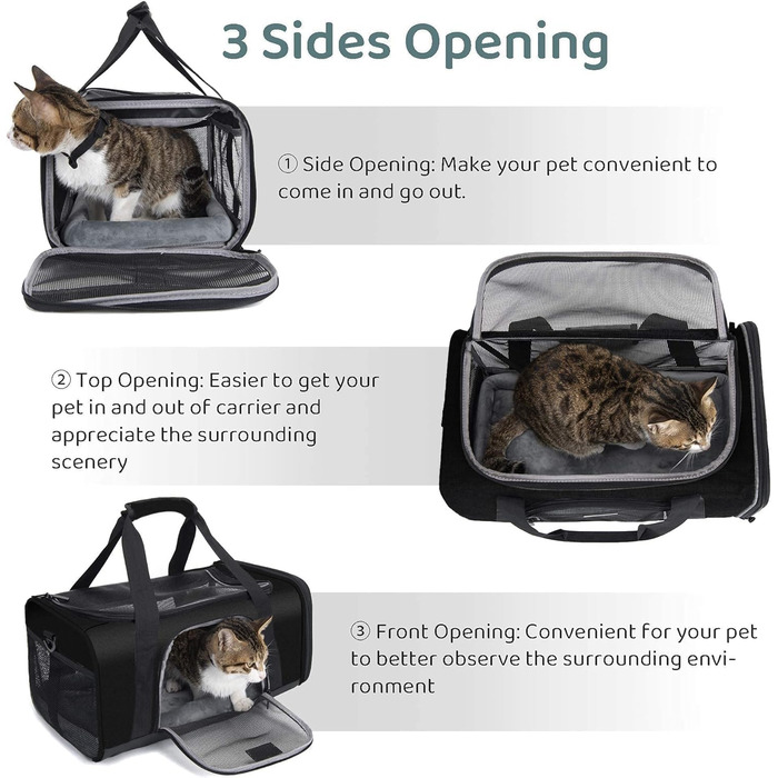 Сумка-переноска для собак та котів Wakytu, розширювана, складана, 900D Oxford, чорна (45x28x21 см)