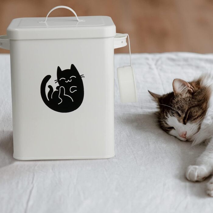 Металевий контейнер для корму для собак та котів з мірним стаканчиком, ложкою та іграшкою мишка, милий контейнер для зберігання корму (#3)