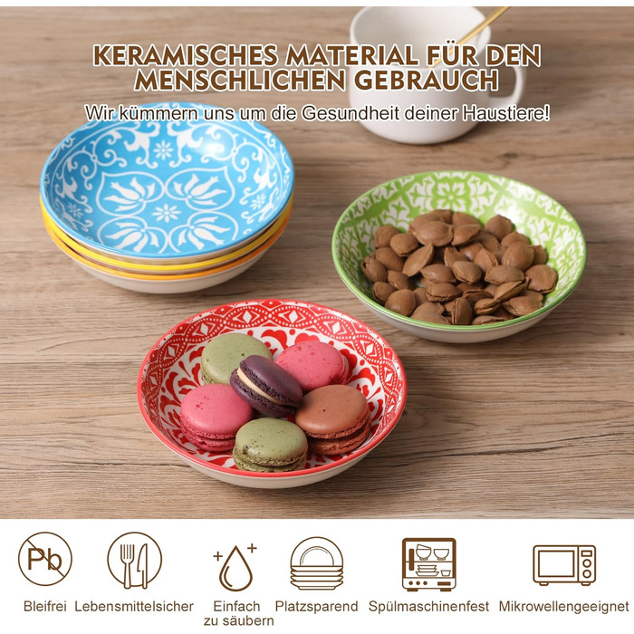 Набори мисок для котів з кераміки Katzennäpfe - 6 шт. Миски для корму котів, широкі та плоскі, місткістю 250 мл, білий колір, стиль мінімалізм, безпечні для мікрохвильовки та мийки