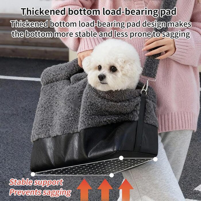 Транспортна сумка для цуценят: водонепроникна, тепла, з безпечним кріпленням та плечовим ременем. Підходить для маленьких порід та кошенят, для прогулянок у холодну погоду (сіра)