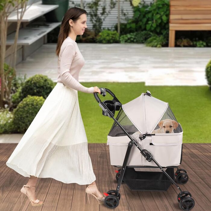 Дитяча візок для тварин, складна конструкція, 4 колеса, для собак/котів, маленьких та середніх цуценят, сірий, 50 x 70 x 95 см