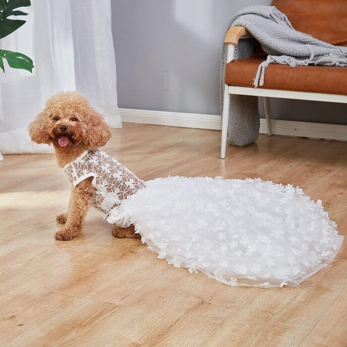 Сукня для собак з тюлем та знімним шлейфом для маленьких та середніх собак - костюм принцеси для святкування дня народження, розмір S