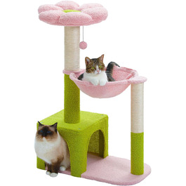 Котячий комплекс MUTTROS 88,9 см з металевим каркасом, гамаком та когтеточкою, рожевий, для маленьких домашніх котів