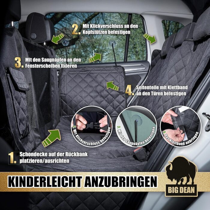 Захисна накидка на заднє сидіння авто BigDean Premium - водовідштовхувальна, для собак, універсальна