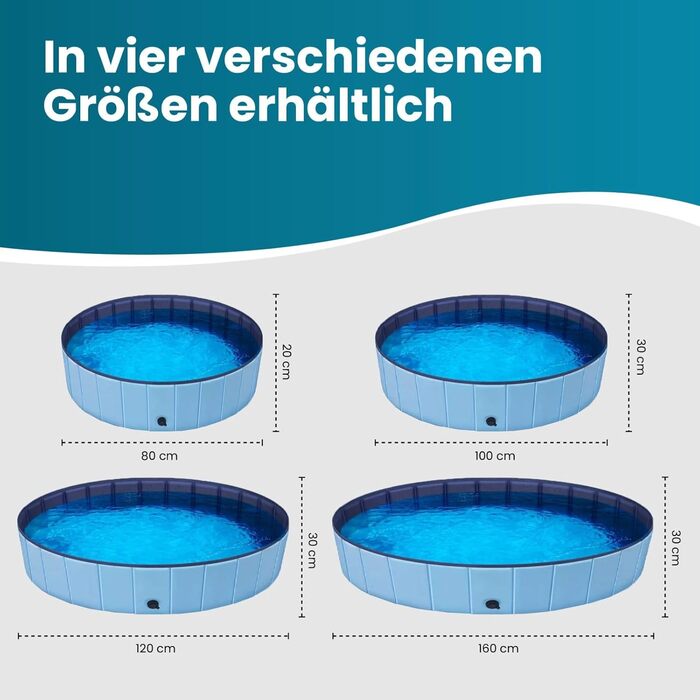 Зручний надувний басейн для собак та котів, розкладний, з клапаном для зливу води, антиковзаюча поверхня, різні розміри (80 x 20 см)