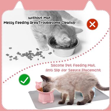 Миски для котів підняті з силіконовим килимком, 15° нахил, анти-блювотні, 3 шт., модні