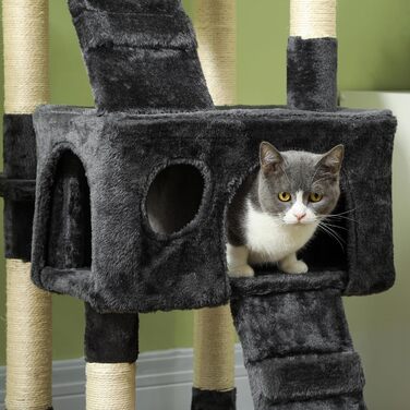 Дряпак PawHut XXL з будиночком та драбинкою для котів, багаторівневий ігровий комплекс, плюш, сірий, 50x50x170 см