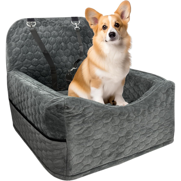 Автокрісло для собак маленьких та середніх порід до 15,9 кг з пам'яті ефекту, з товстим подушкою, знімний, пральний, з кишенями для зберігання, 2 ремені безпеки