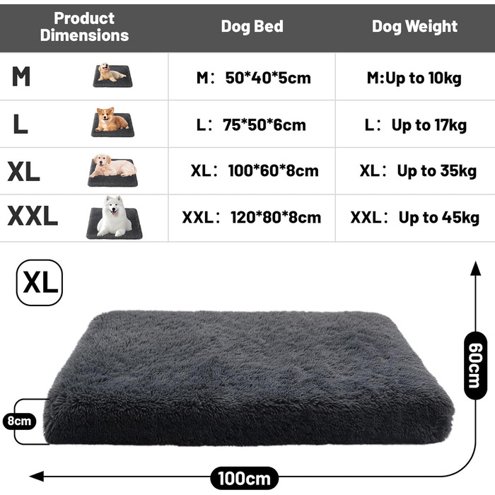 Крісло-ліжко для собак XL, 100x60x8 см: м'яке, зручне, з неслизьким дном