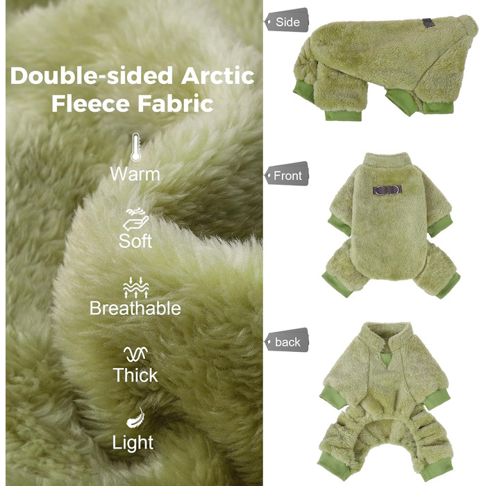 Піжама для собак, теплий зимовий светр, м'який велюр, для цуценят та собак середніх розмірів, котів, великих, зелений