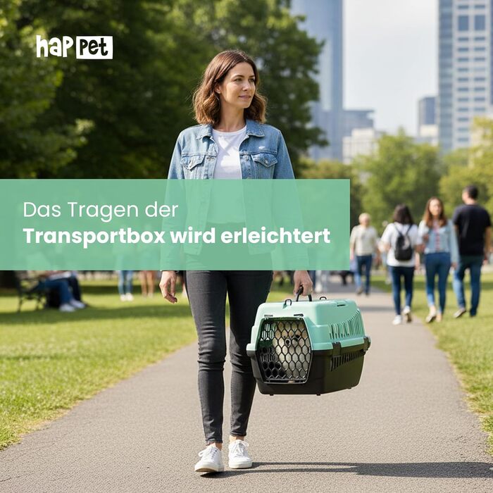 Транспортний бокс для тварин Happet ABBA M сірий 56x37x37 см – міцний, добре провітрюваний бокс з пластику для котів та маленьких собак, переноска для подорожей, переноска для котів (S (50x33x33cm), ABBA світло-зелений)