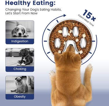 PETTOM Миска для собак протиковтання, нержавіюча сталь, Ø21 см, велика, повільне годування 21*21*4 см