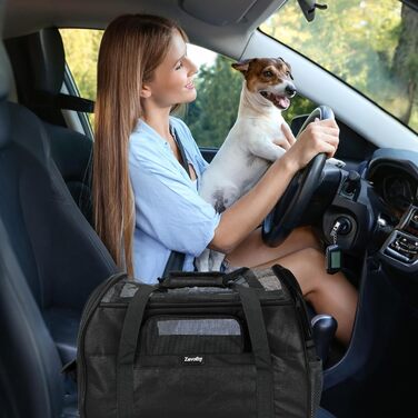 Транспортна сумка для котів та собак, дихаюча та складна, переноска для котів з регульованим плечовим ременем, знімний плюшевий килимок (Чорний, M)