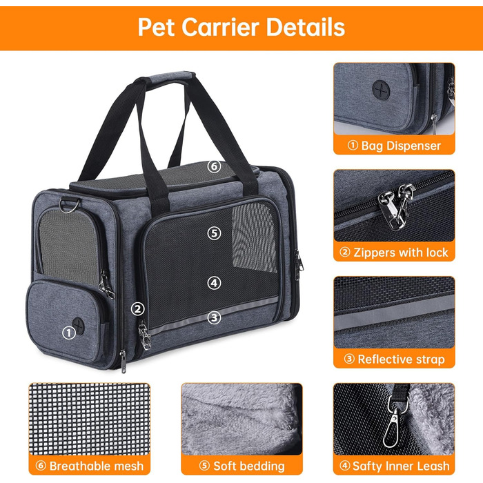 Трансформер для котів та собак Groxkox: сумка-переноска, схвалена для перевезень літаком, сіра, 44.5 x 21.6 x 27.9 см