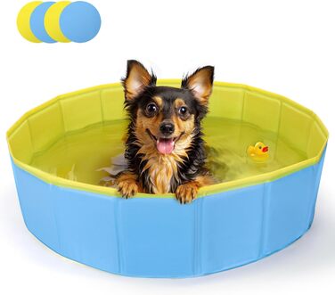 Басейн для собак Nobleza: складаний, 80x20 см, блакитний та жовтий, для великих та маленьких собак та котів