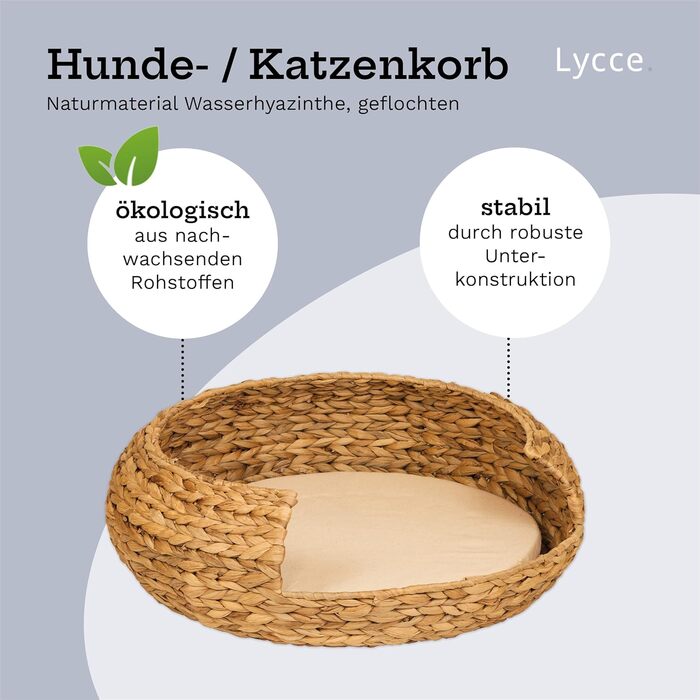 Ліжко для собак і котів Lycce Opal, Ø56 см, водяний гіацинт, натуральний матеріал