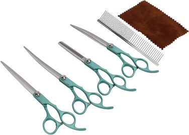 Набір професійних ножиць для грумінгу собак та котів, 17.8 см, зелений