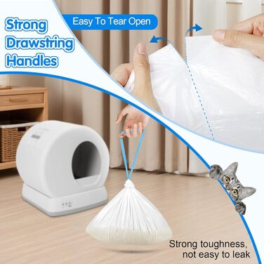 Підкладки для котячого туалету самоочищення, сумісні з MeoWant MW-SC01, MW-SC02, з шнурком, міцні контейнери для сміття, 45 x 50 см, 120 шт.