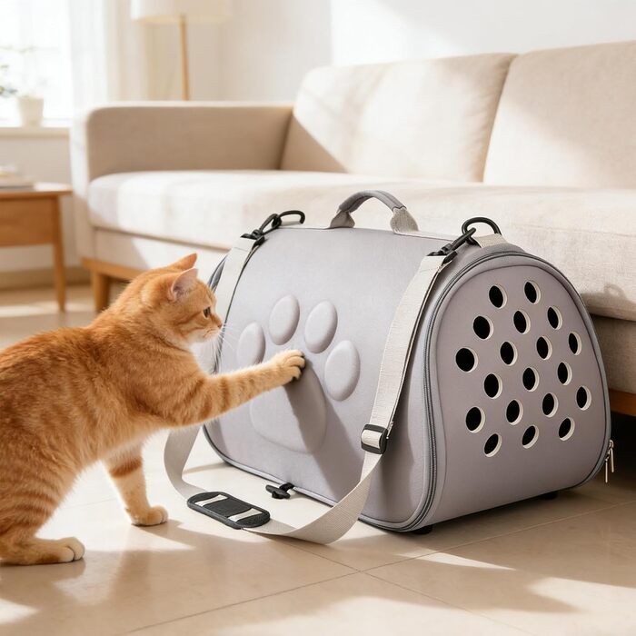 Сумка для тварин Katzen Reisetasche | Сумка-переноска для кота/собаки з регульованим плечовим ременем для подорожей, прогулянок, активного відпочинку, перельотів, кемпінгу, візитів до ветеринара, міста, покупок (сіра, L)