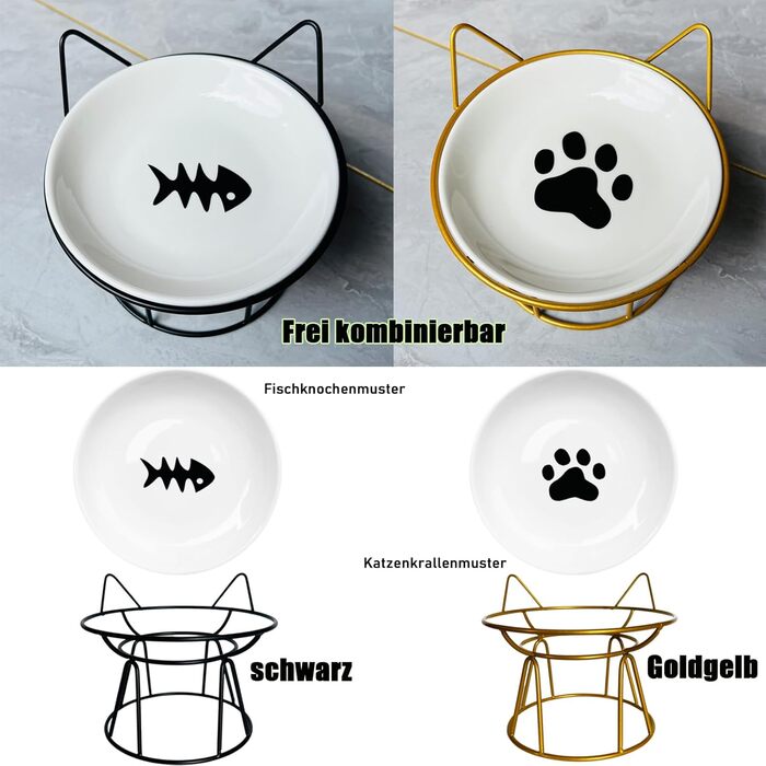 Котлові миски для котів, 2 шт. з підняттям, керамічні, з металевим підставкою, захист шиї, годівниця для котів